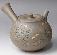 Yakishime wisteria teapot by Seiho